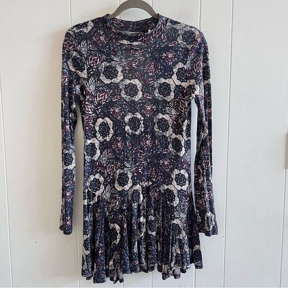 Free People Jersey Annabelle Printed Tunic Mini Dress Plum Combo - Picture 5 of 13